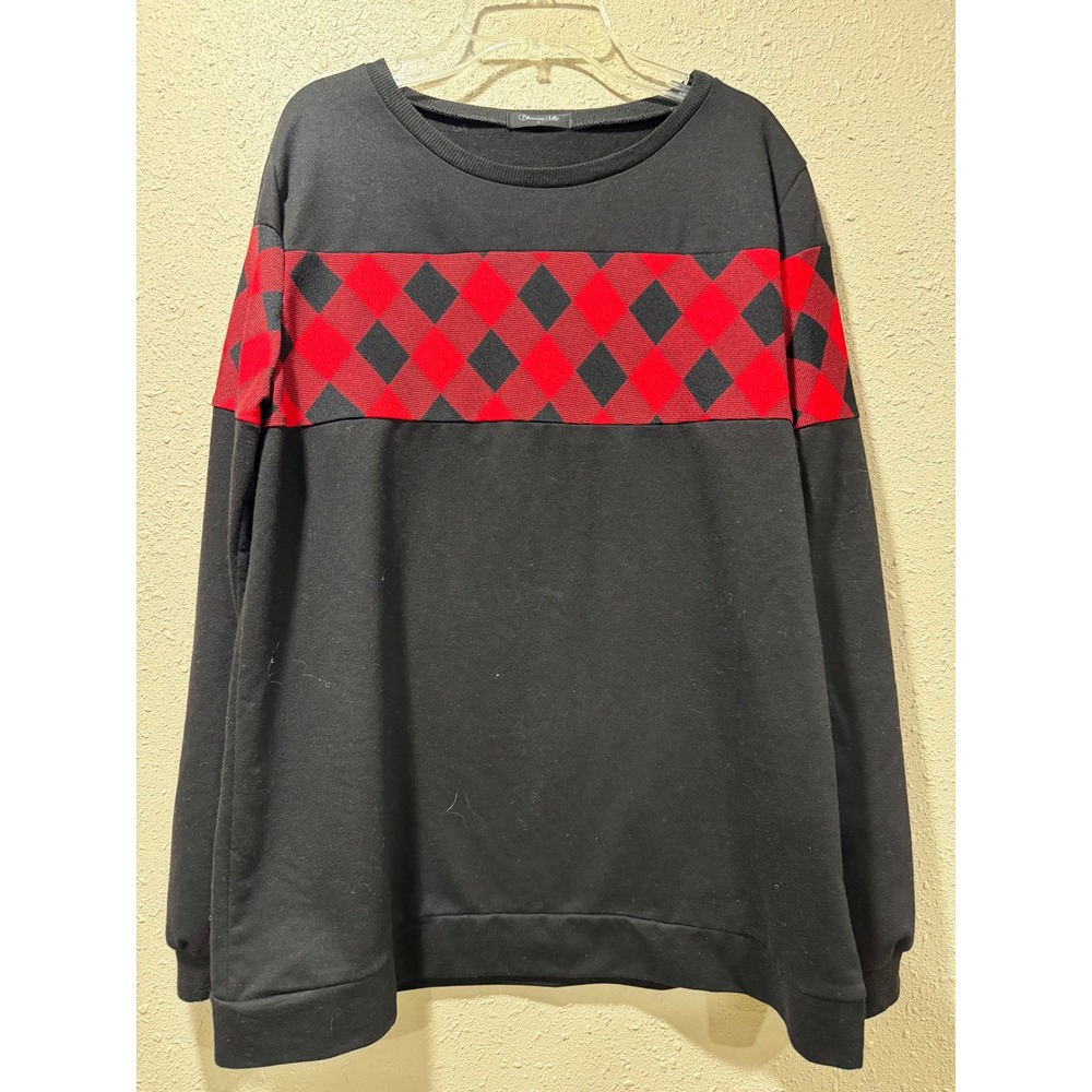 Blooming Jelly Womens Black Red Plaid Argyle Sweatshirt Elbow Patch Pullover L